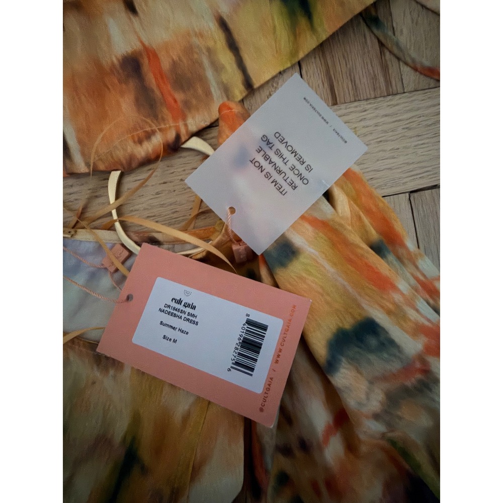 Cult Gaia Nadeesha Dress Summer Haze Abstract Cutout Midi Halter Gold Ring M NEW - Picture 6 of 7